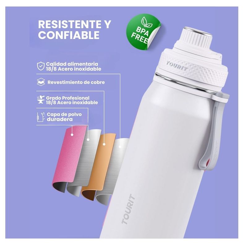 Tourit Botella de Agua Térmica Deportiva 32oz - Blanco-4