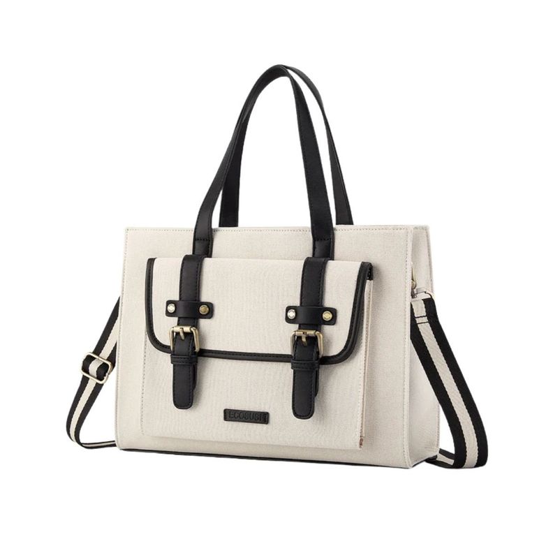 Ecosusi Bolso Tote Lienzo de Olivia para notebook 13" - Blanco y Negro-1