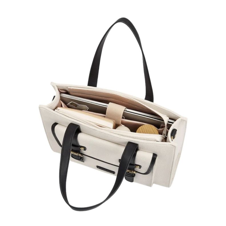 Ecosusi Bolso Tote Lienzo de Olivia para notebook 13" - Blanco y Negro-3