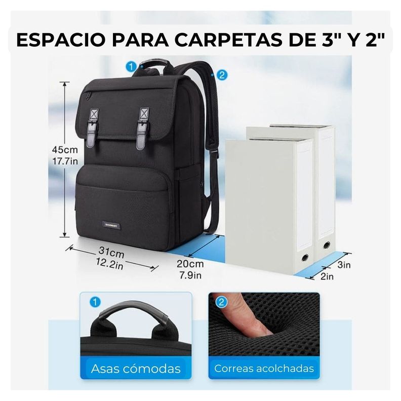 Bagsmart Mochila de Viaje Versátil para Notebook 17.3" - Negro-5
