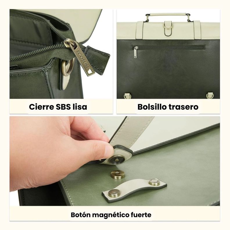 Ecosusi Mochila y Maletín Vintage Sombre para Notebook 15,6" - Verde-5