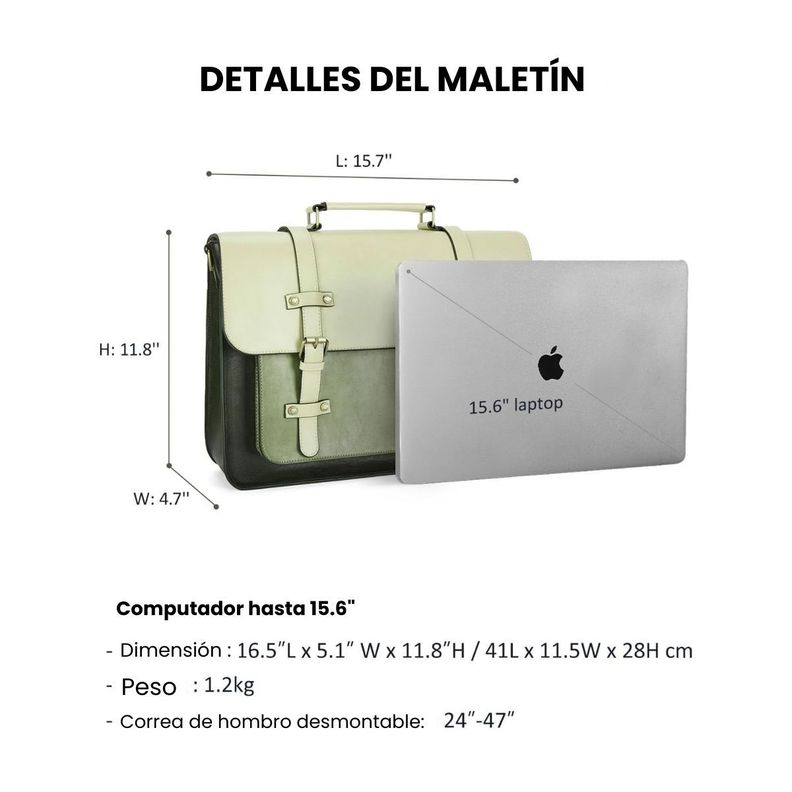Ecosusi Mochila y Maletín Vintage Sombre para Notebook 15,6" - Verde-7