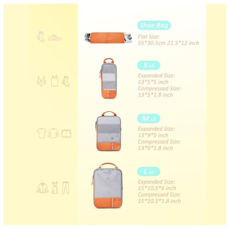 Bagsmart Juego de Bolsas de Compresión (6 unidades) - Naranja-5