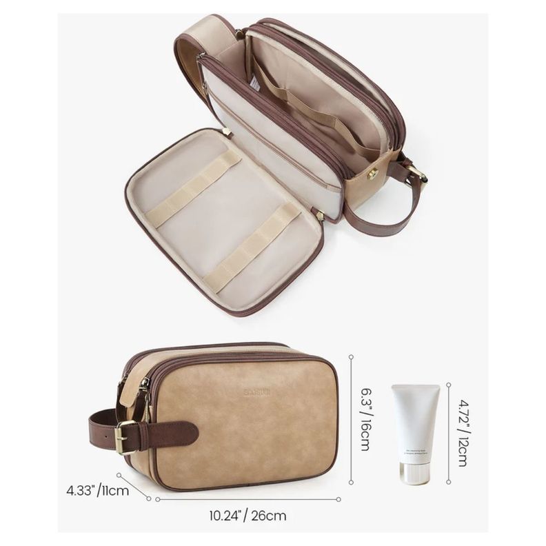 Ecosusi Neceser Grande Elena de Cuero Vegano - Beige Bronceado-3
