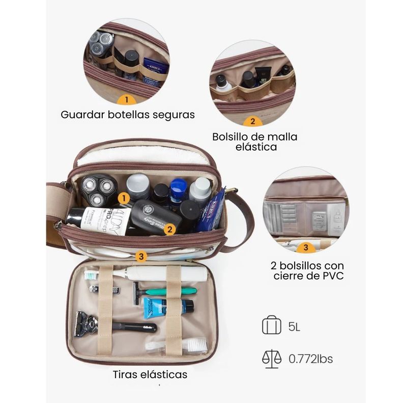 Ecosusi Neceser Grande Elena de Cuero Vegano - Beige Bronceado-5