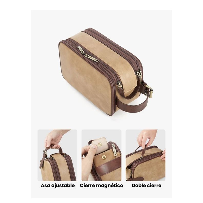 Ecosusi Neceser Grande Elena de Cuero Vegano - Beige Bronceado-6