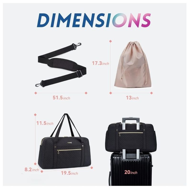 Bagsmart Bolso de Mano para Viajes con Bolsa para Zapatos - Negro Tejido-7