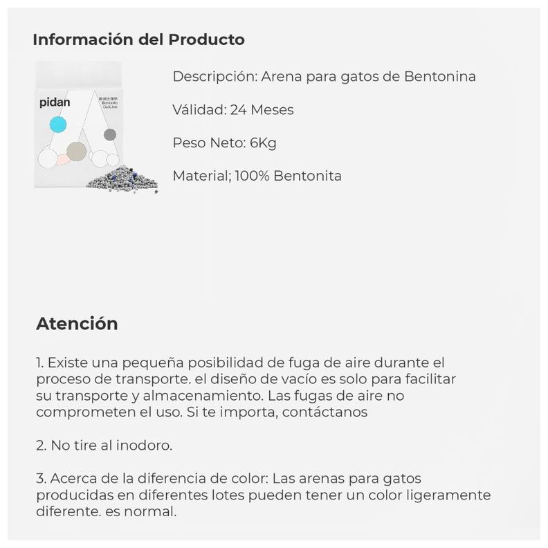 Pidan Arena para gato bentonita Libre de Polvo 6KG-2