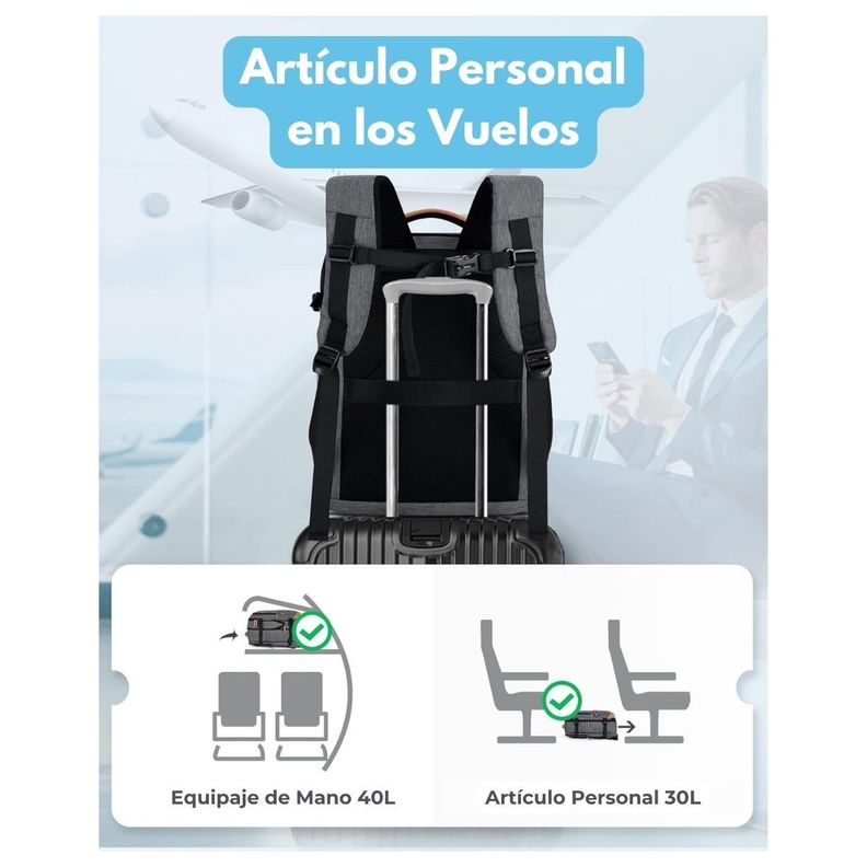 Bagsmart Mochila de Viaje Falco 30L-40L + 3 Bolsas Organizadoras - Gris-5