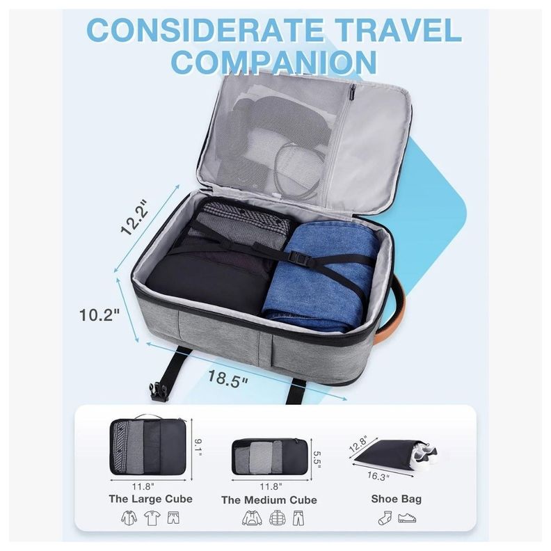 Bagsmart Mochila de Viaje Falco 30L-40L + 3 Bolsas Organizadoras - Gris-6