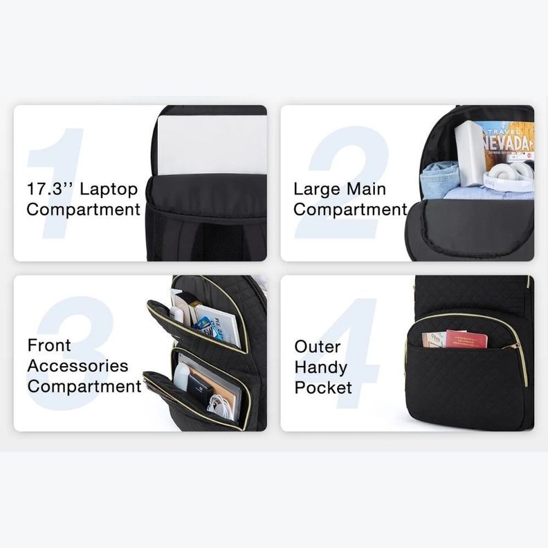 Bagsmart - Mochila de Viaje Acolchada para Laptop de 17.3" - Negro-3