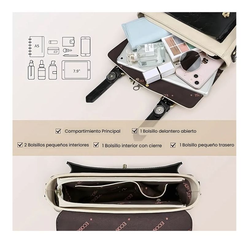 Ecosusi Maletín pequeño Coffee para iPad Mini 7,9" - Negro y Beige-4