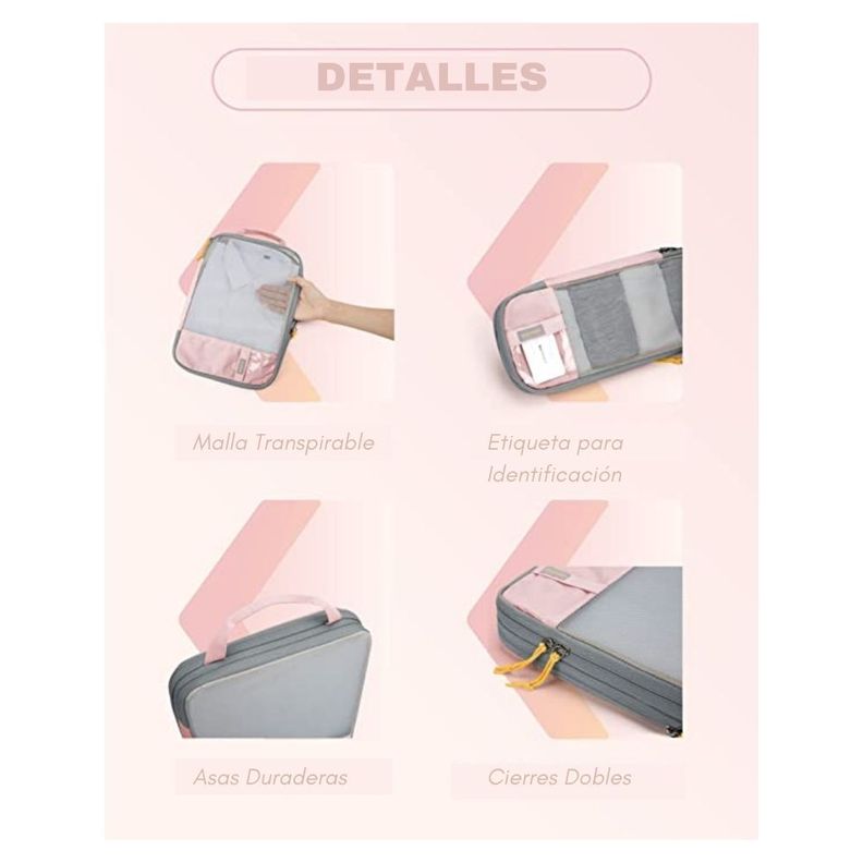 Bagsmart - Juego de bolsas de compresión (6 unidades)- Rosado-3