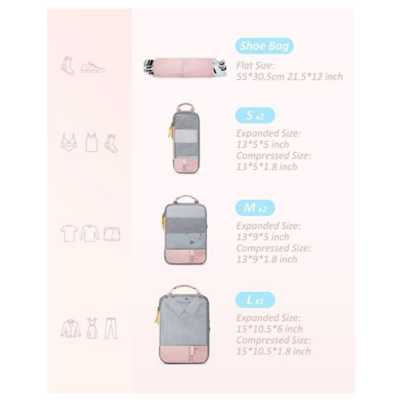 Bagsmart - Juego de bolsas de compresión (6 unidades)- Rosado-4