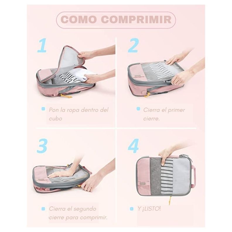Bagsmart - Juego de bolsas de compresión (6 unidades)- Rosado-1