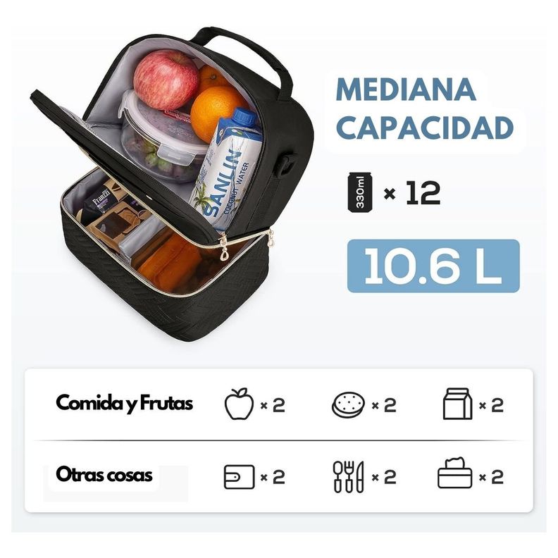 Tourit Lonchera con Aislamiento Térmico Cubierta Doble 10,6L - Negro-1