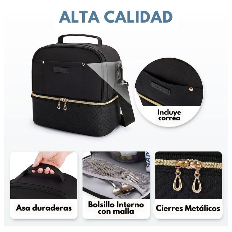 Tourit Lonchera con Aislamiento Térmico Cubierta Doble 10,6L - Negro-4