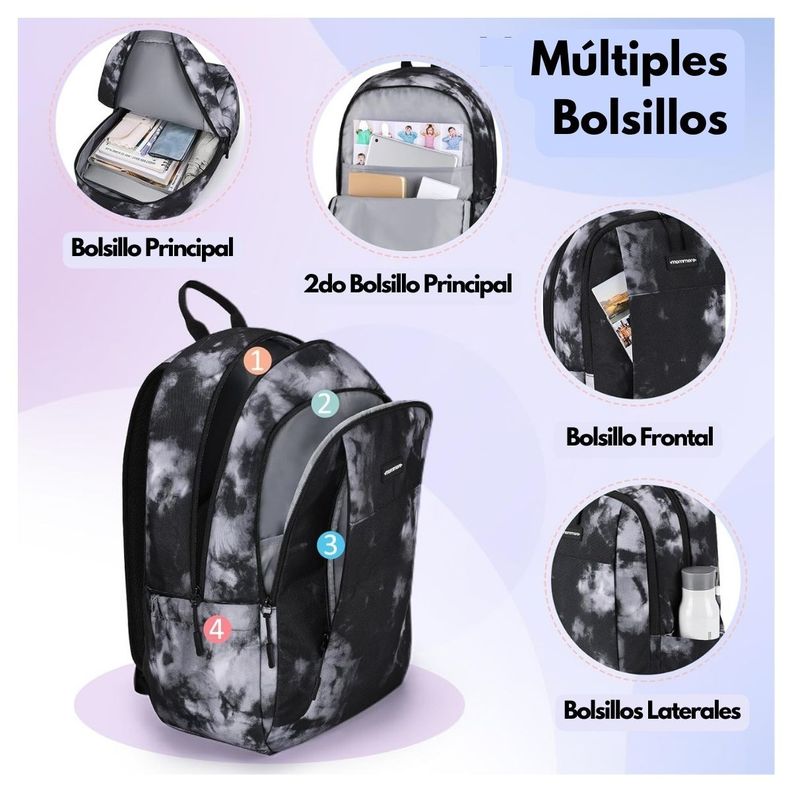 Mommore Mochila Grande para Niños Educación Básica 28L - Blanco y Negro-3