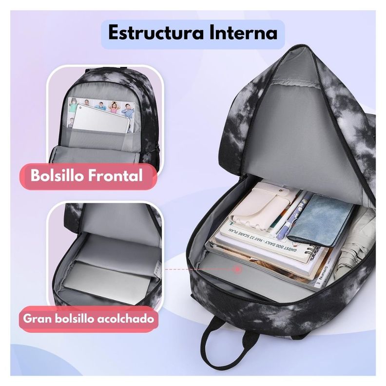 Mommore Mochila Grande para Niños Educación Básica 28L - Blanco y Negro-4