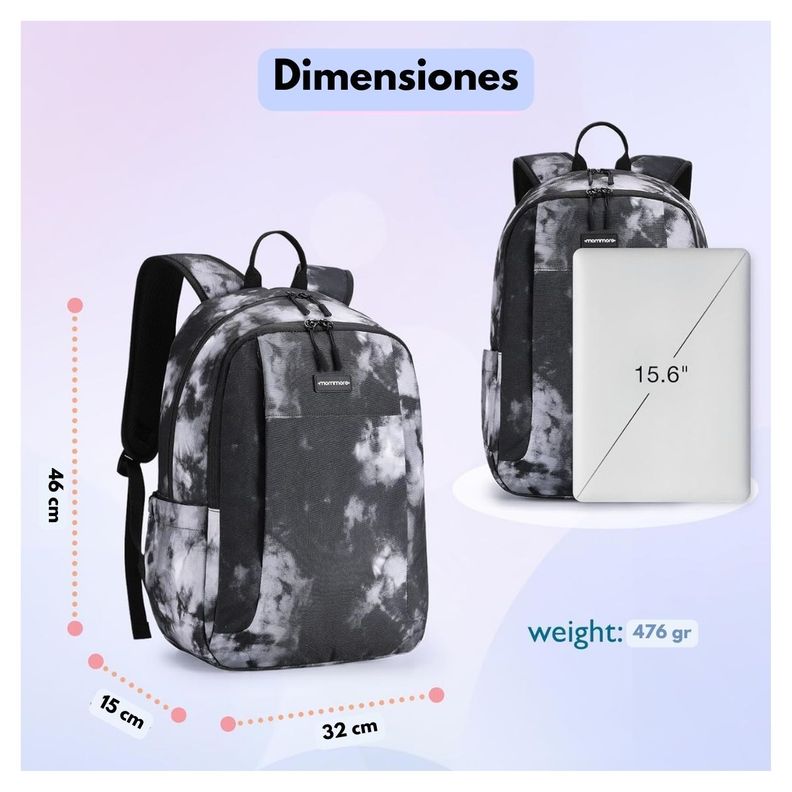 Mommore Mochila Grande para Niños Educación Básica 28L - Blanco y Negro-6