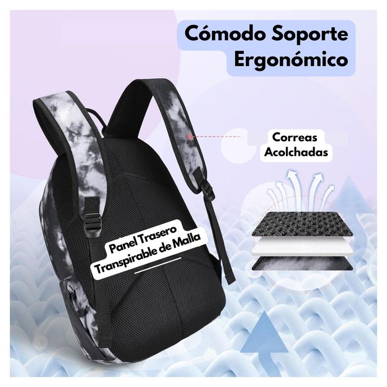 Mommore Mochila Grande para Niños Educación Básica 28L - Blanco y Negro-7