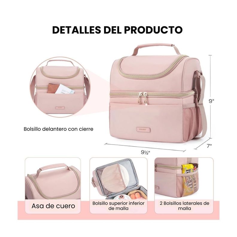 Tourit Lonchera Térmica de Doble Compartimiento 9L- Rosado-1