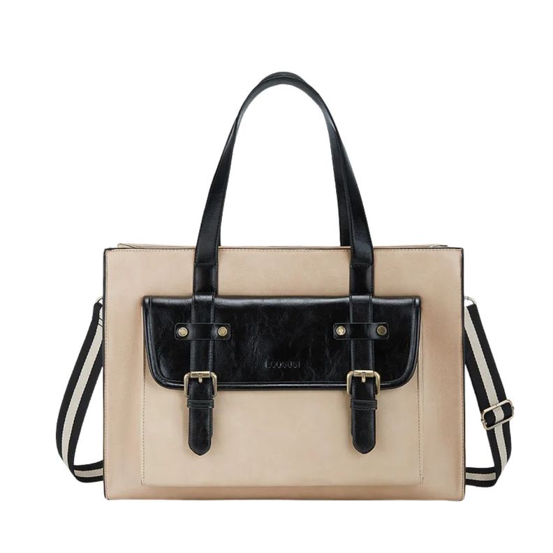 Ecosusi Bolso Tote Olivia para notebook 15.6" - Beige y Negro-0