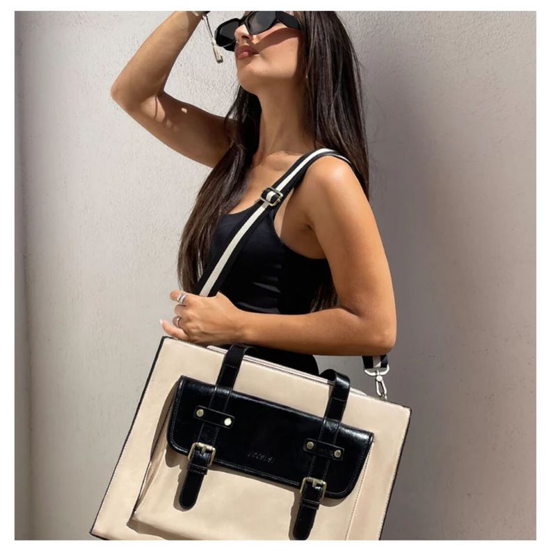 Ecosusi Bolso Tote Olivia para notebook 15.6" - Beige y Negro-2