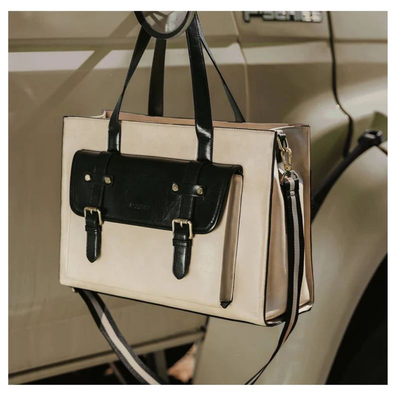 Ecosusi Bolso Tote Olivia para notebook 15.6" - Beige y Negro-7