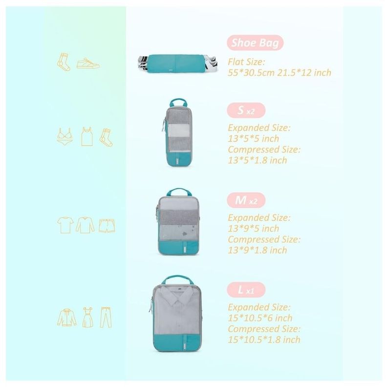 Bagsmart Juego de Bolsas de Compresión (6 unidades) - Turquesa-5