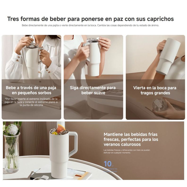 Xiaomi Botella de Agua con Bombilla Acero Inoxidable 1L - Blanco-5