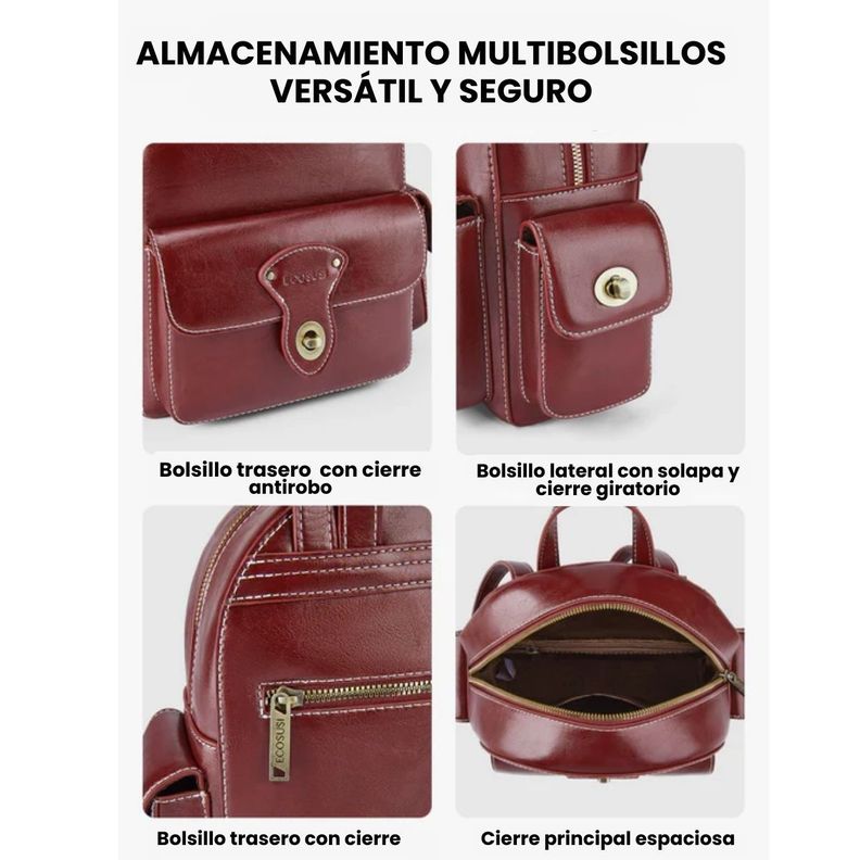 Ecosusi Mini Mochila Alison de Cuero Vegano - Rojo Angola-5