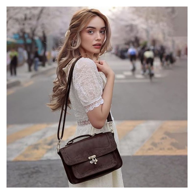 Ecosusi Bolso Bandolera Perforado para Mujer iPad Mini 7,9"- Café Oscuro-2