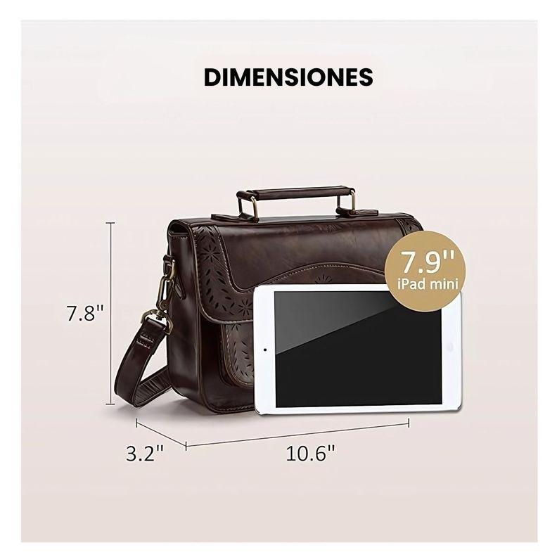 Ecosusi Bolso Bandolera Perforado para Mujer iPad Mini 7,9"- Café Oscuro-4