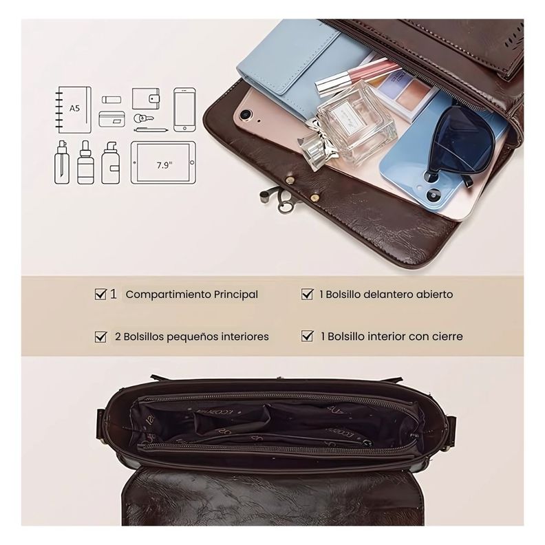Ecosusi Bolso Bandolera Perforado para Mujer iPad Mini 7,9"- Café Oscuro-5