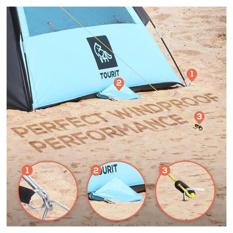 Tourit Carpa de Playa Desplegable 2-3 Personas - Azul-3