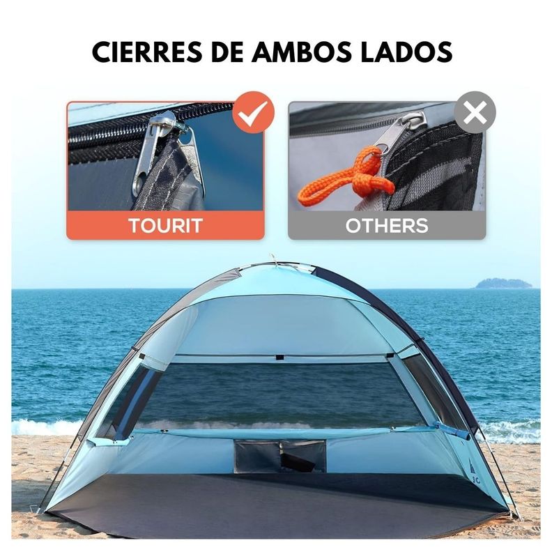 Tourit Carpa de Playa Desplegable 2-3 Personas - Azul-4