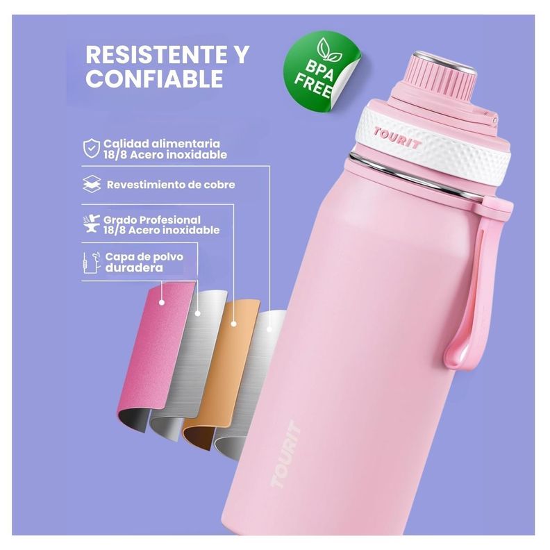 Tourit Botella de Agua Térmica Deportiva 32oz - Rosado-2