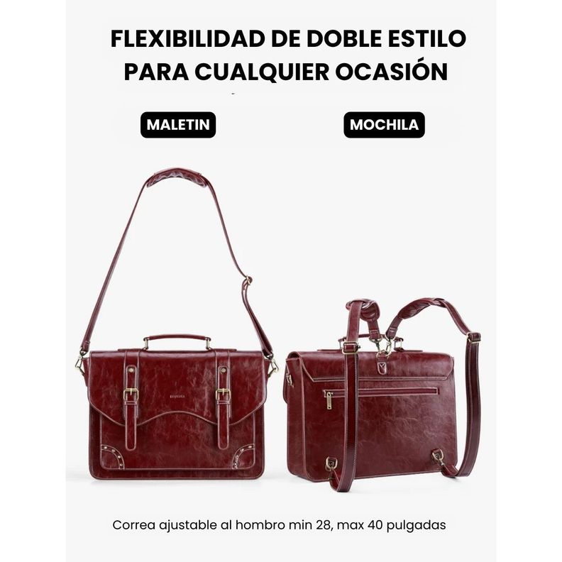 Ecosusi Maletín y Mochila Wilder con Remaches para notebook 15,6" - Rojo Angola-4