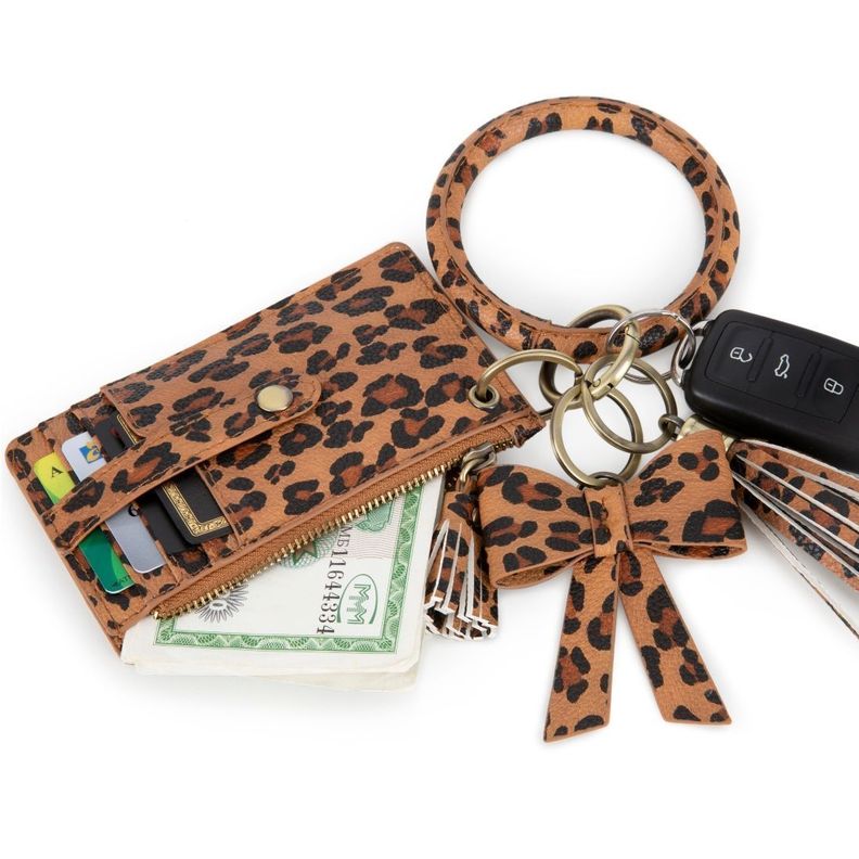 Ecosusi Llavero de pulsera con borla y lazo  - leopardo marrón-2
