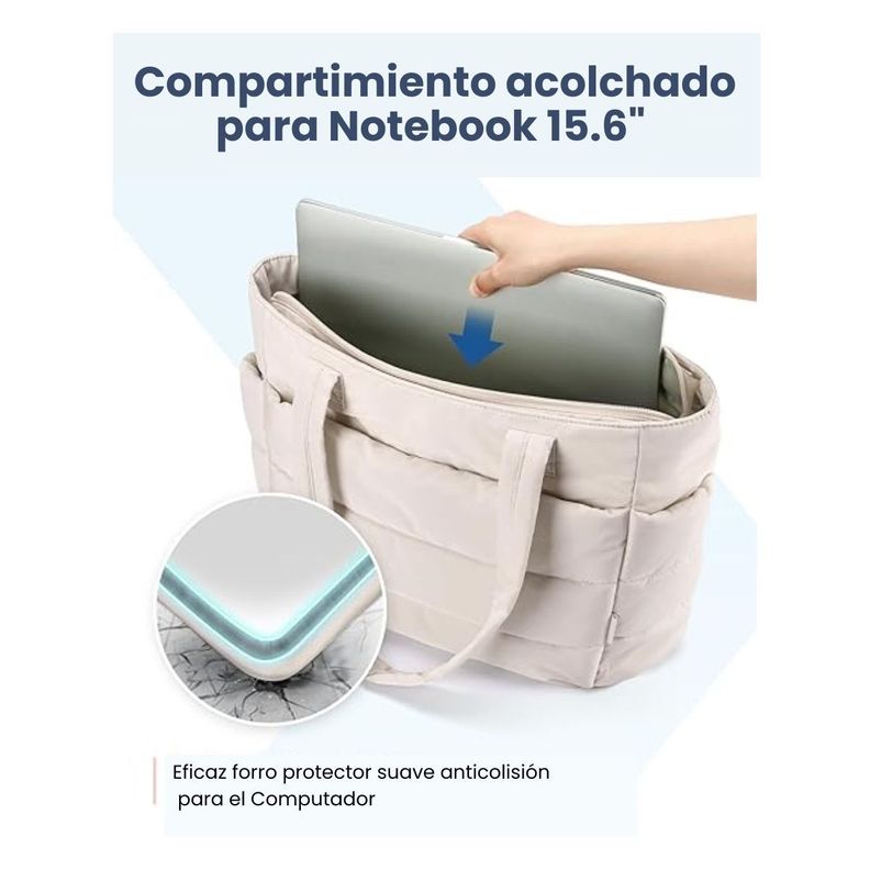 Bagsmart Bolso Tote Bubble Puffy 20L para 15,6" - Beige-4