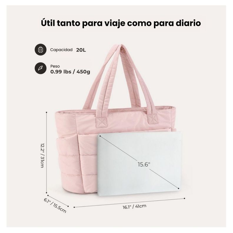 Bagsmart Bolso Tote Bubble Puffy 20L para 15,6" - Rosado-6