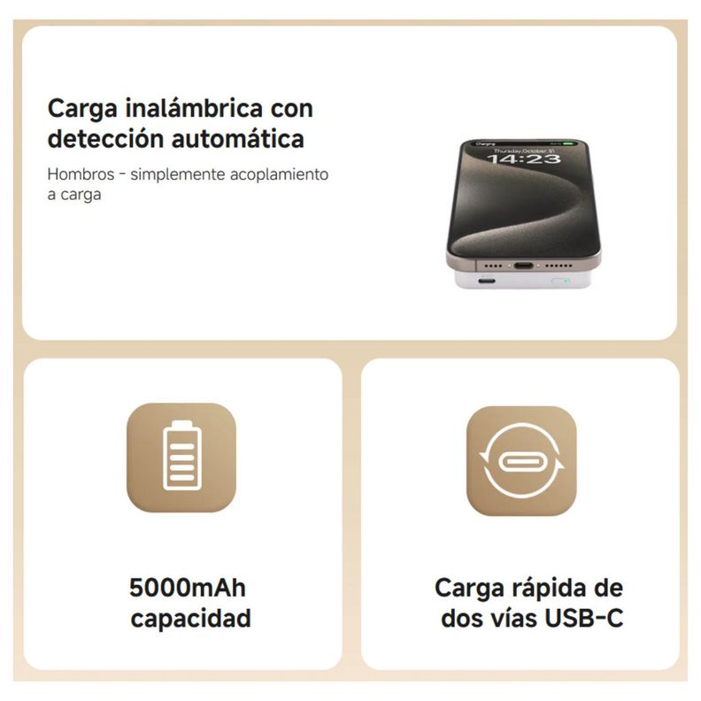 Xiaomi Power Bank Magnético 5000 mAh Batería Portátil 20W - Blanco-5