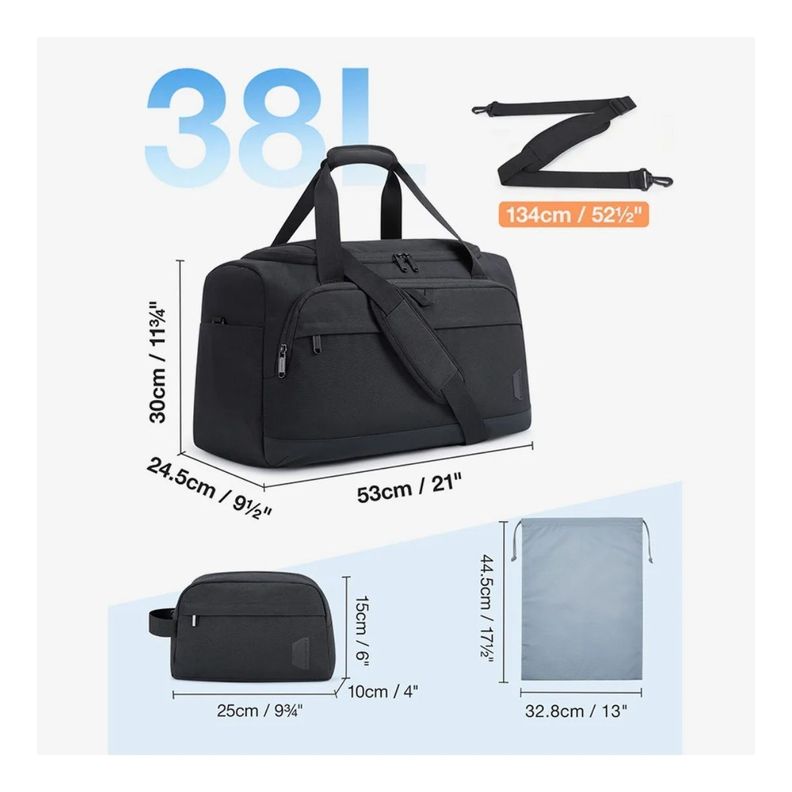 Bagsmart Bolso Viaje Weekender 38L + Neceser Negro-4