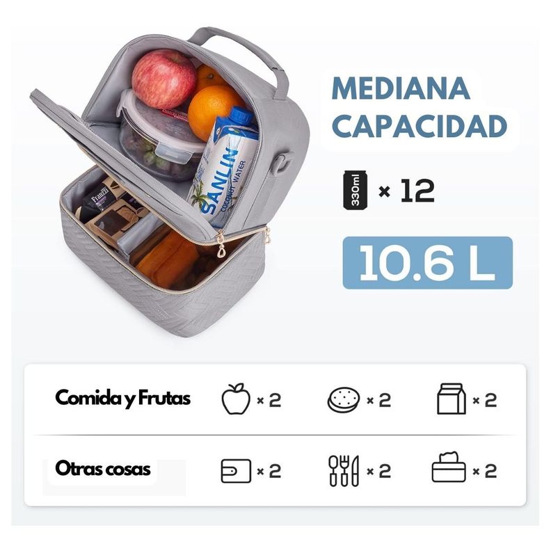 Tourit Lonchera con Aislamiento Térmico Cubierta Doble 10,6L - Gris-1