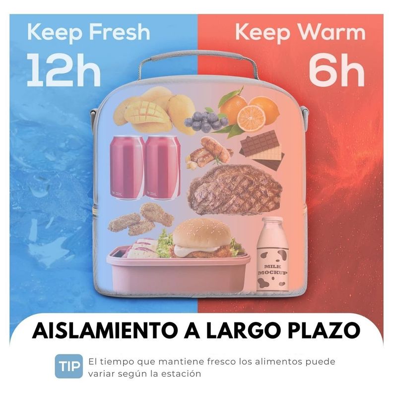 Tourit Lonchera con Aislamiento Térmico Cubierta Doble 10,6L - Gris-3