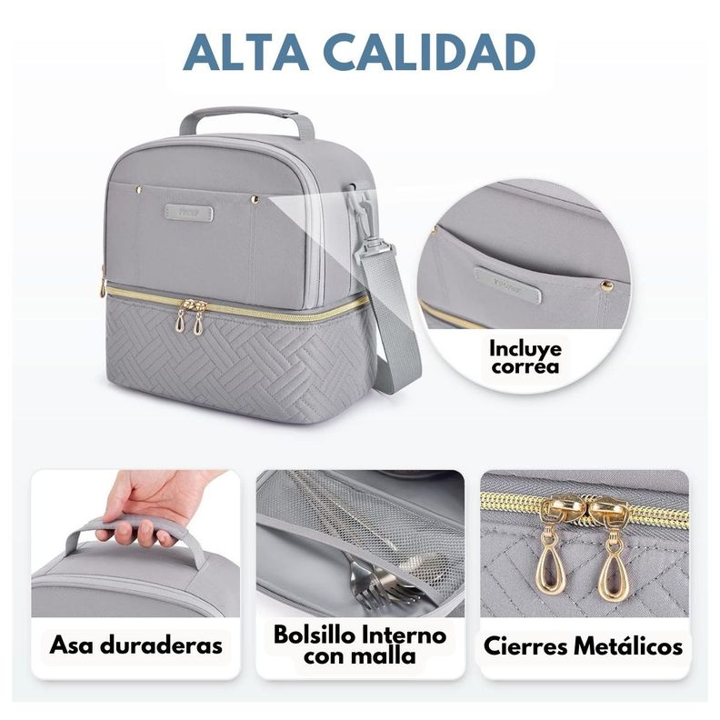 Tourit Lonchera con Aislamiento Térmico Cubierta Doble 10,6L - Gris-4