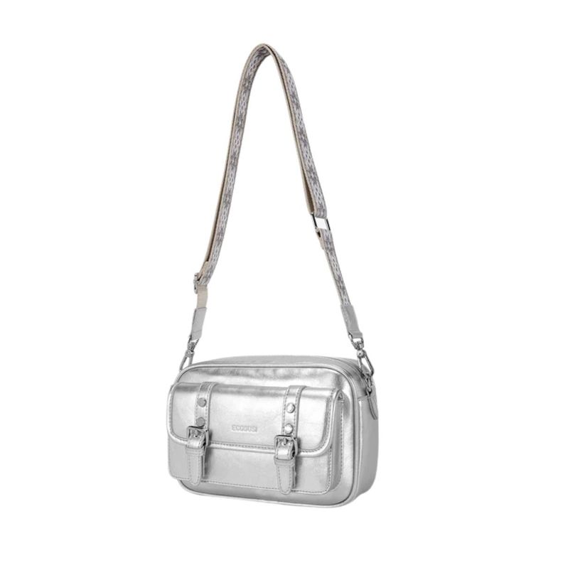 Ecousi Bolso Mensajero Mia con Correa Ancha - Plateado-3