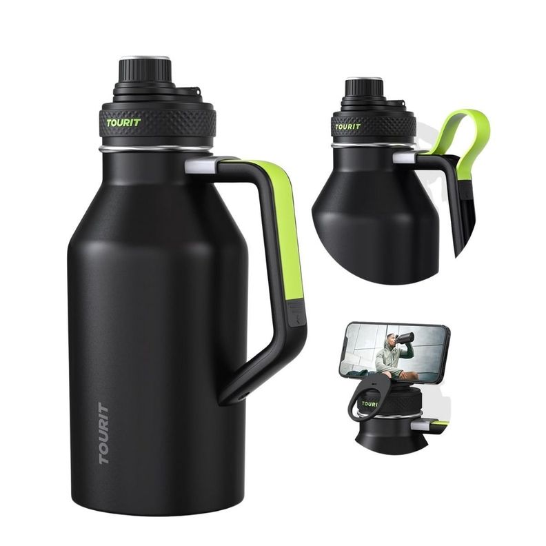 Tourit Botella de Agua Térmica Deportiva Anti Derrames con Asa 64oz- Negro-1