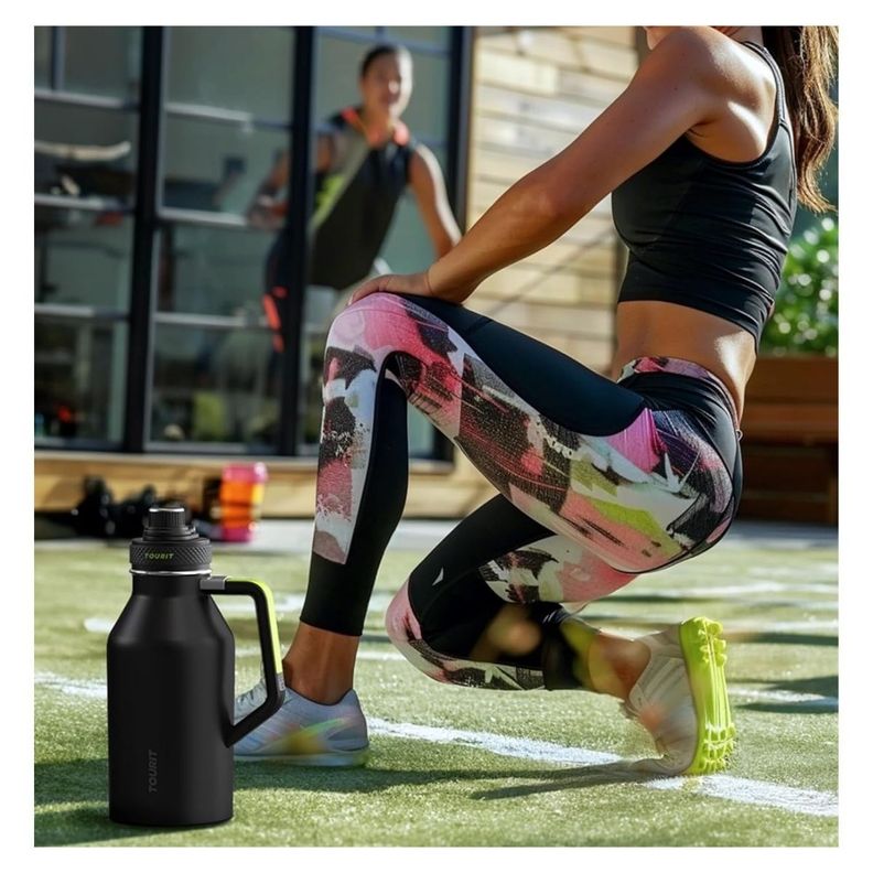 Tourit Botella de Agua Térmica Deportiva Anti Derrames con Asa 64oz- Negro-3